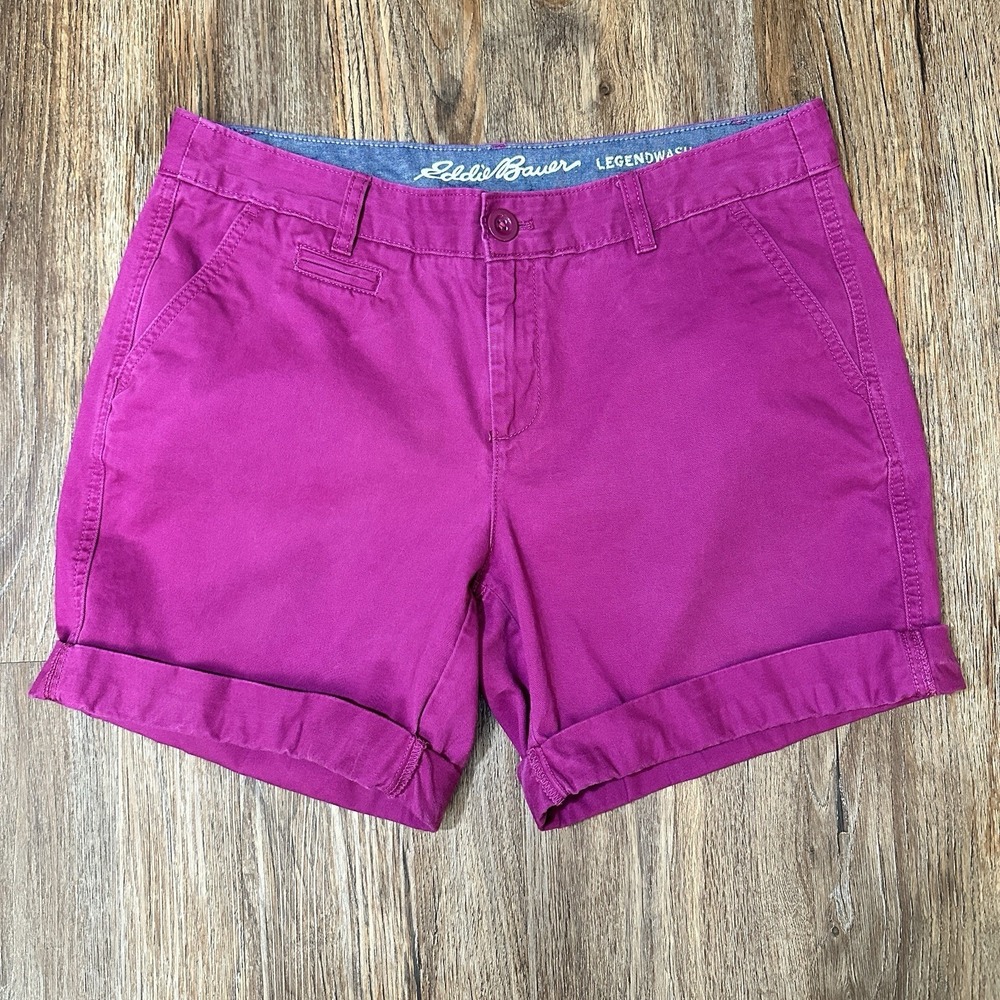 Eddie Bauer Shorts Womens 10 Raspberry Pink Chino Boyfriend Fit Cuffs Legendwash
